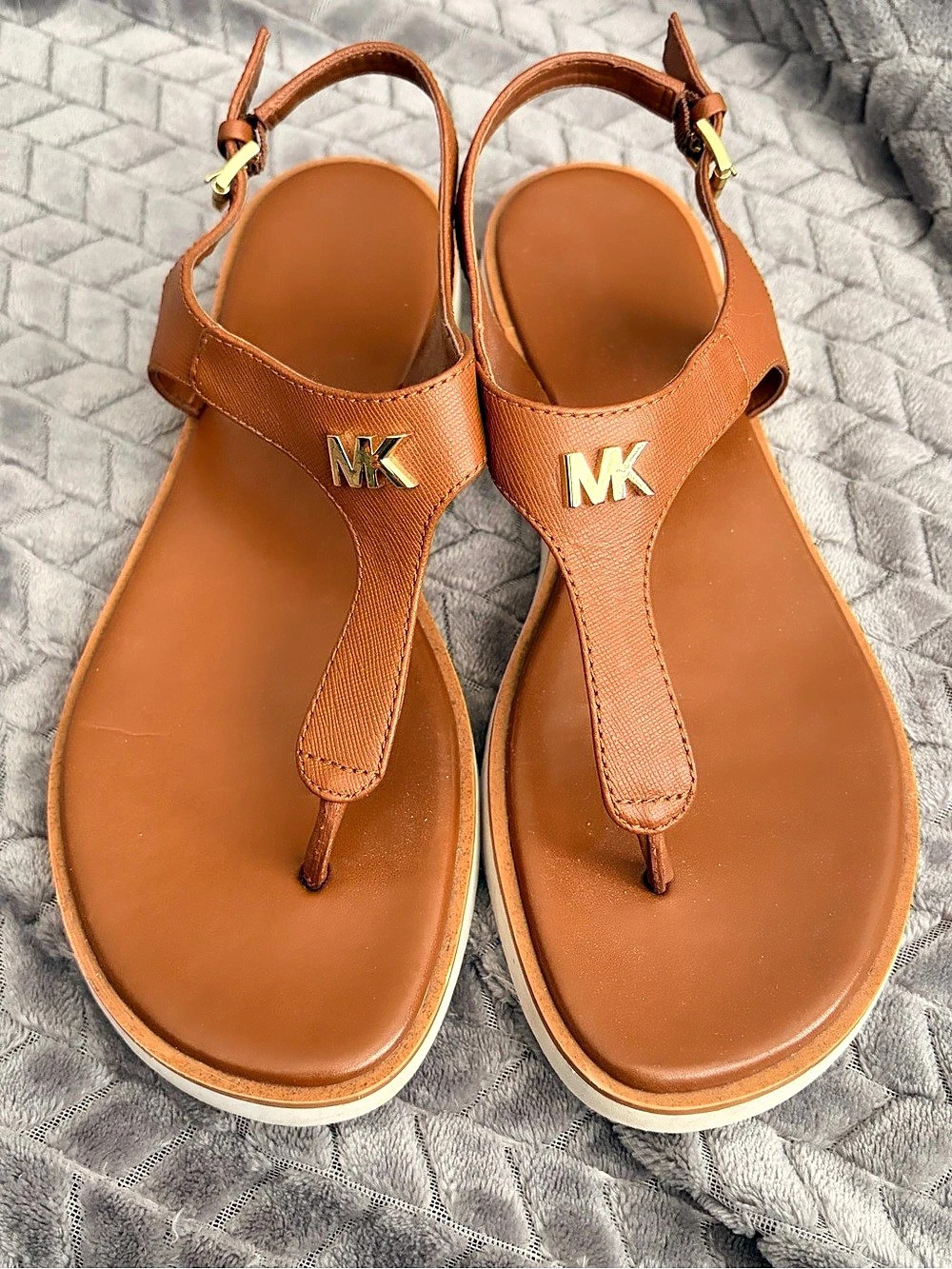 Michael Kors Mandy Leather T-Strap Slingback Sandal Brown